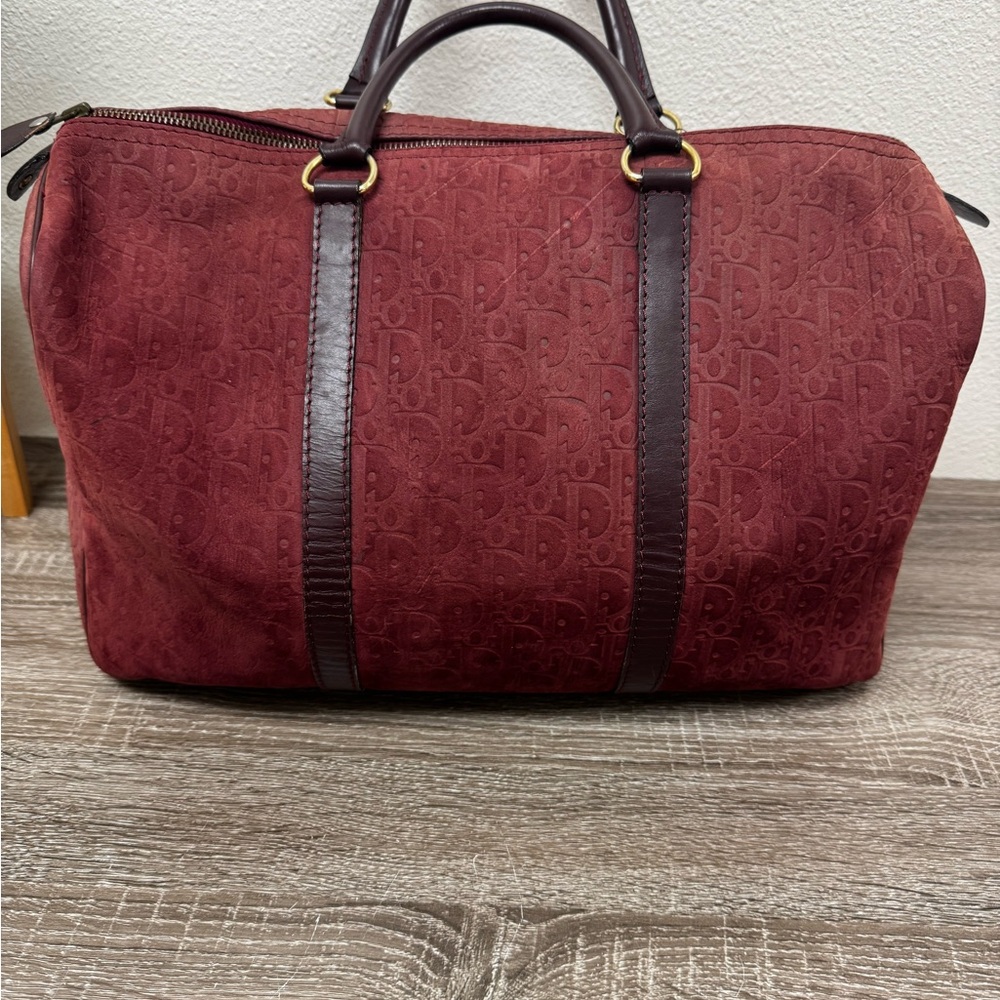 Dior Burgundy Travel Duffel Bag with Dark Brown Trim